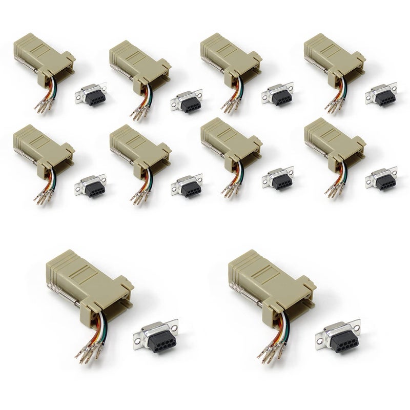 Fielect 10Pcs DB9 to RJ45 Modular Adapter, 9 Needles/Cores, 2 Rows, Beige - Image 1